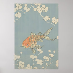 Impression vintage de poissons rouges japonais - R