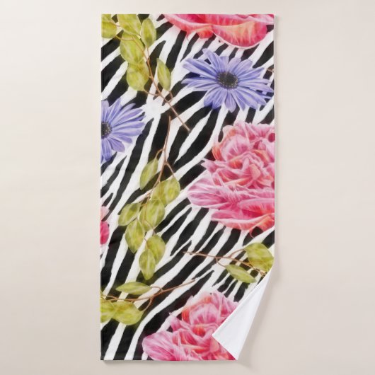 Impression Zebra avec rose chic et violet floral (Serviette de bain)