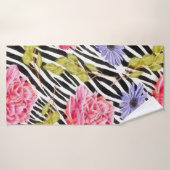 Impression Zebra avec rose chic et violet floral (Serviette de bain)