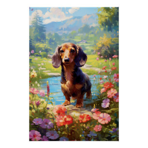 Impressionisme Dachshund het verkennen van een wei Perfect Poster