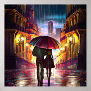 Impressionisme Frankrijk een paar dat in de regen Poster