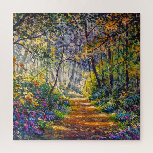 Impressionisme Path: Sunny Forest Waterverf Legpuzzel (Verticaal)