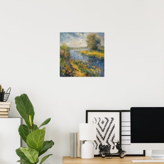 Impressionist A I Schilderij Springtime by River Poster (Thuiskantoor)