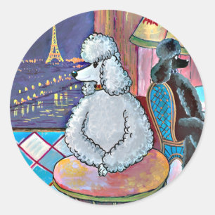 Impressionist Art Poodles Paris Cafe Stickers Labe