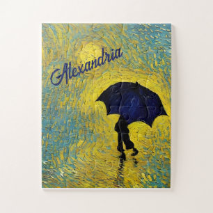 Impressionist Blue Child Umbrella Yellow Landschap Legpuzzel