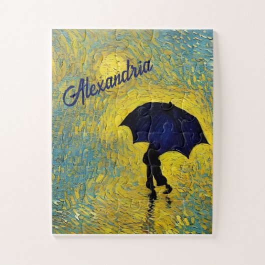 Impressionist Blue Child Umbrella Yellow Landschap Legpuzzel (Verticaal)