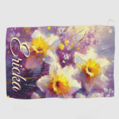 Impressionist Daffodil Floral Paarse gepersonalise Golfhanddoek (Horizontaal)