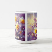 Impressionist Daffodil Floral Paarse gepersonalise Koffiemok (Center)