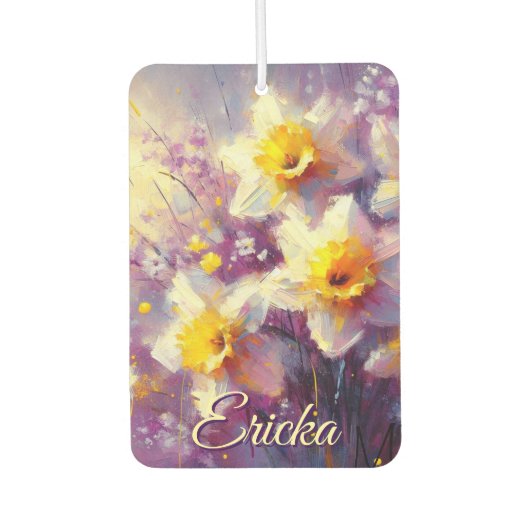 Impressionist Daffodil Floral Paarse gepersonalise Luchtverfrisser (Voorkant)
