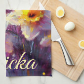 Impressionist Daffodil Floral Paarse gepersonalise Theedoek (Quarter Fold)