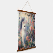 Impressionist Kat en Bloemen Hout Topped Muur Tape Hangend Wandkleed (Gebogen)