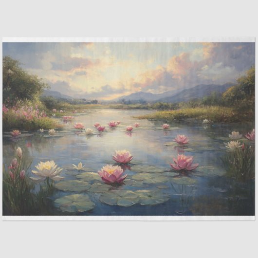 Impressionist Lily Pads op de vijver Decoupage Tissuepapier (Voorkant)