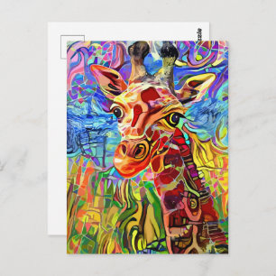 Impressionist Oerwoud Giraffe Portret schilderen Briefkaart