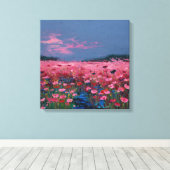 Impressionist Pink Poppy Field Textured Canvas Wal (Insitu (Houten vloer))