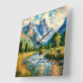 Impressionist Valley Mountain Trees Stream Vierkante Klok (Hoek)