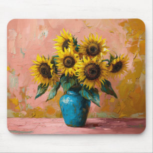 Impressionist Zonnebloemen in een Blauwe Vaas Muismat