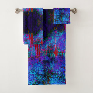 Impressionistic Dark Blue and Red Garden Landscape