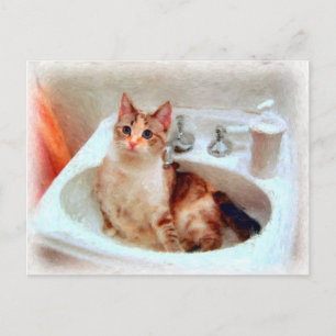 Impressionistisch kat in een Briefkaart met een zi