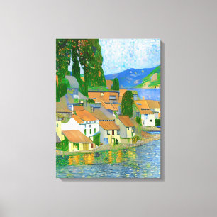 Impressionistisch mediterraan dorp door het Zee Canvas Afdruk