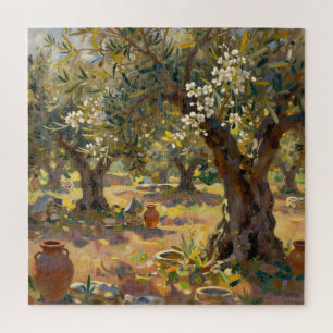 Impressionistisch olijfgaardtafereel legpuzzel