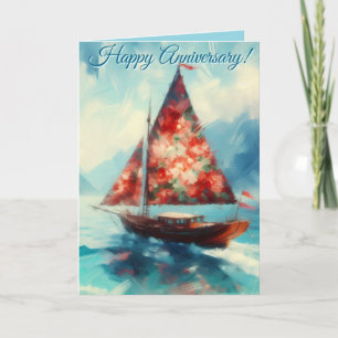Impressionistisch romantisch zeilboot Jubileum Kaart