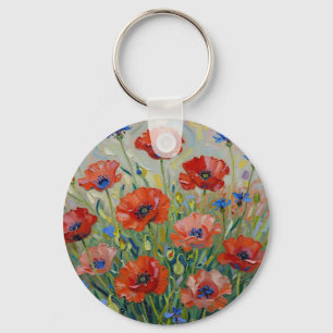 Impressionistisch Rood Klaprozenveld Sleutelhanger