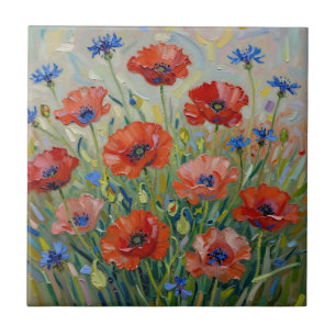 Impressionistisch Rood Klaprozenveld Tegeltje