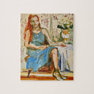 Impressionistisch schilderij, vrouw in blauw, kuns legpuzzel