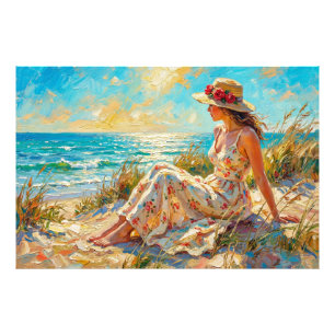 Impressionistisch strand dames olieverfschilderij foto afdruk
