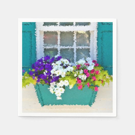 Impressionistisch venster bloembak papier servet (Voorkant)