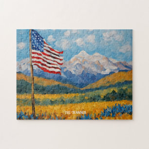 Impressionistische Amerikaanse vlag en bergen Legpuzzel