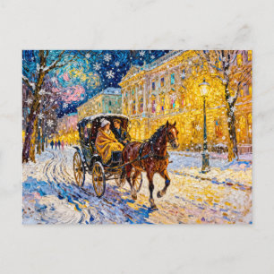 Impressionistische besneeuwde stadsnacht met passe briefkaart