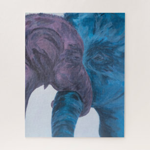 Impressionistische Blau Paarse Olifanten Puzzel