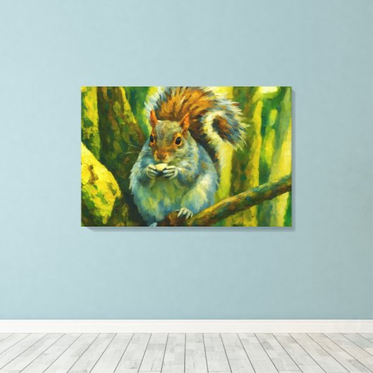 Impressionistische eekhoorn in bosgebladerte canvas afdruk (Insitu (Houten vloer))