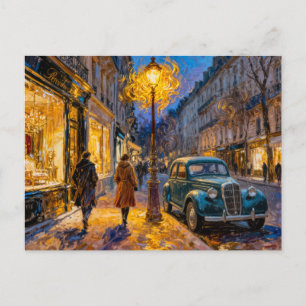Impressionistische herfst stad avond met vintage s briefkaart