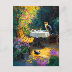 Impressionistische katten spelen in de tuin hoek briefkaart