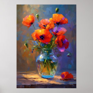 Impressionistische klaproosbloemen in glazen vaas  poster
