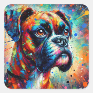 Impressionistische Kleurrijke Pop Art Boxer Dog Pa Vierkante Sticker