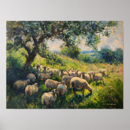 Impressionistische kudde schapen Landschapsschilde Poster