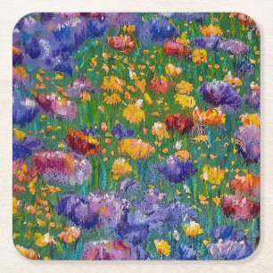Impressionistische kunst, veld met bloemen vierkante kartonnen onderzetter