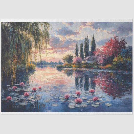 Impressionistische Landschap Willow Lotus Decoupag Tissuepapier (Voorkant)