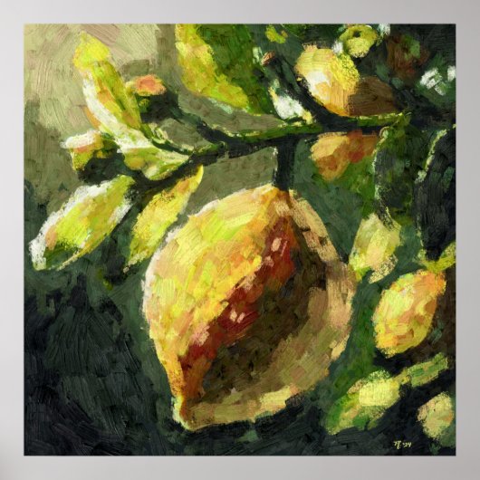 Impressionistische Lemons Hanging from Branch Poster (Voorkant)