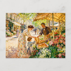 Impressionistische moeder en kind op een kleurrijk briefkaart