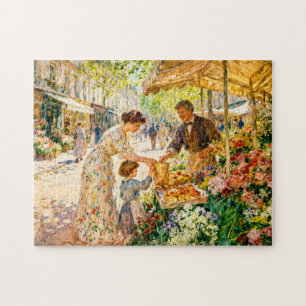 Impressionistische moeder en kind op een kleurrijk legpuzzel