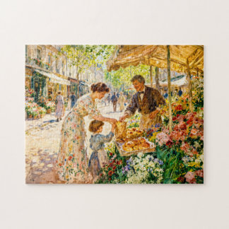 Impressionistische moeder en kind op een kleurrijk legpuzzel