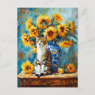 Impressionistische olieverfschilderij van kat door briefkaart