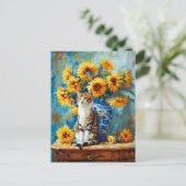 Impressionistische olieverfschilderij van kat door briefkaart (Staand voorkant)