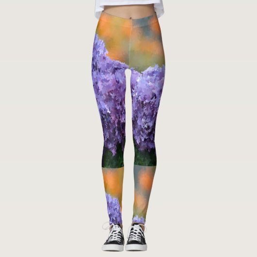 Impressionistische Paarse hydrangeas Leggings (Voorkant)