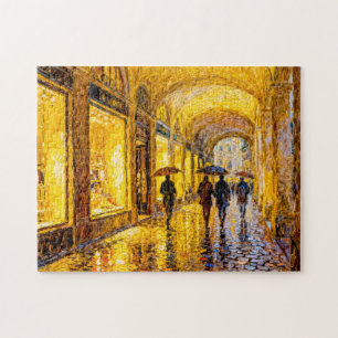 Impressionistische regenachtige stadavond met zach legpuzzel
