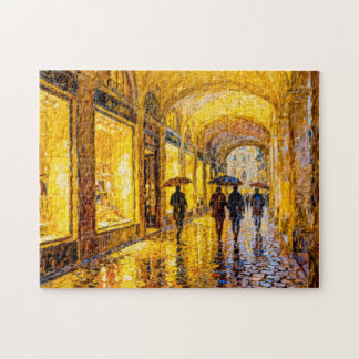 Impressionistische regenachtige stadavond met zach legpuzzel